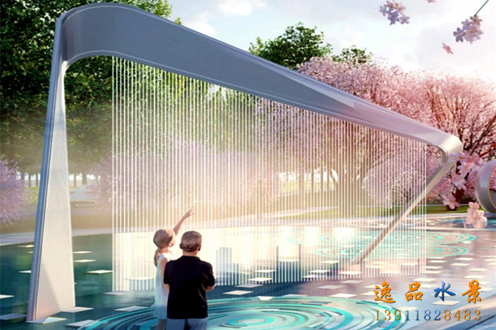 公園廣場拉線水簾雕塑互動水景|廣場雕塑水簾廠家